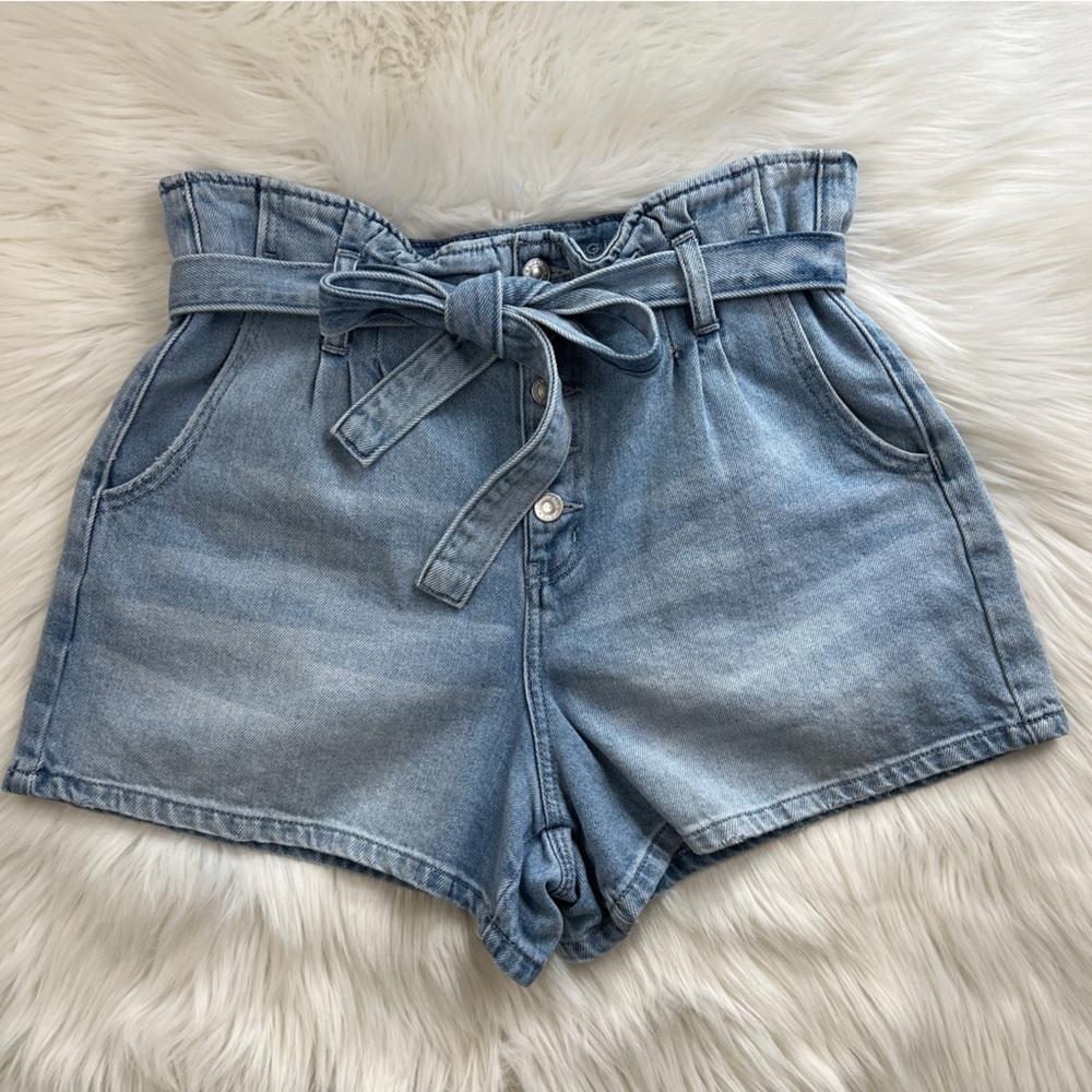 American Eagle Paper Bag Tie Waist Denim Shirts High Rise Size 10